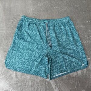 Rhoback Grit Gym Shorts Mens XL Blue Green Geometric Stretch Light 7" New NWOT